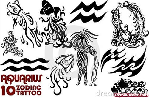 Aquarius Sun Sign Tattoos Designs