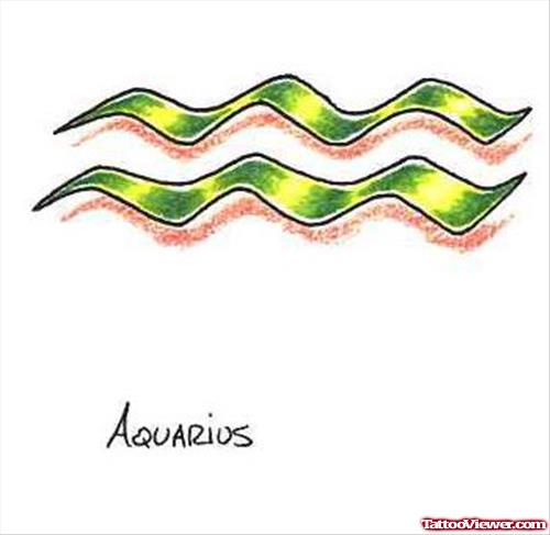 Green Ink Aquarius Tattoo Design