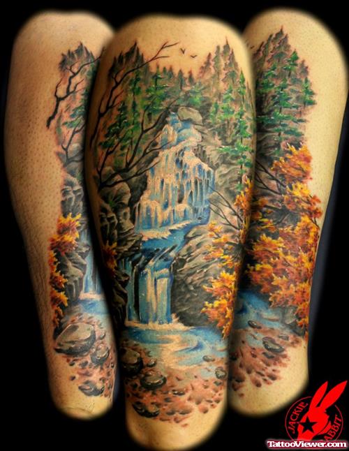 Colored Waterfall Aquarius Tattoo