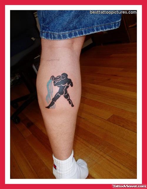 Aquarius Tattoo On Back Leg