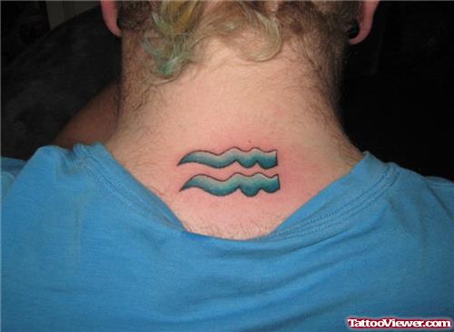 Aquarius Symbol Tattoo On Nape