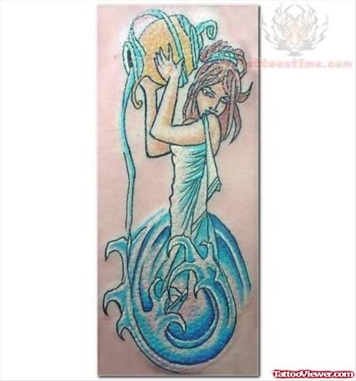 Girly Aquarius Tattoo Design For Girls