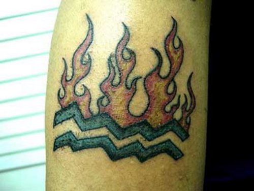 Flaming Aquarius Tattoo On Half Sleeve