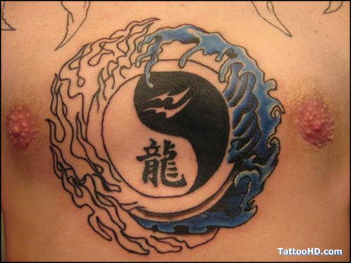 Yin Yang Aquarius Tattoo On Man Chest