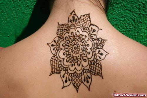Arabic Henna Flower Tattoo On Upperback