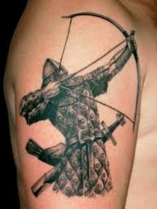 Archer Tattoo On Man Right Half Sleeve