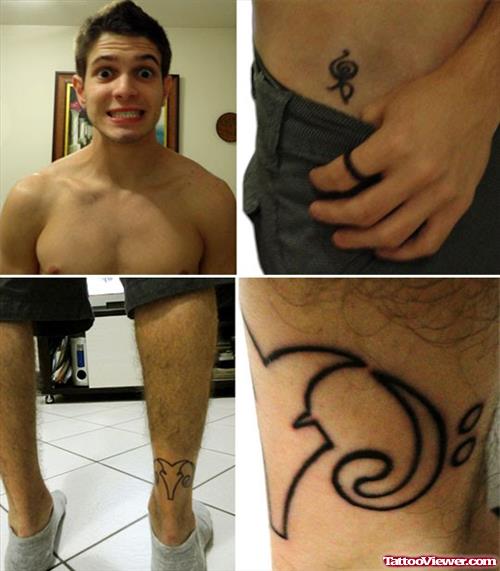 Tribal Aries Head Back Leg Tattoo