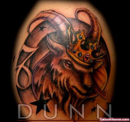 Goat Head With Crown Aries Tattoo