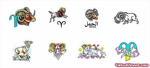 Colored Zodiac Aries Tattoos Designs