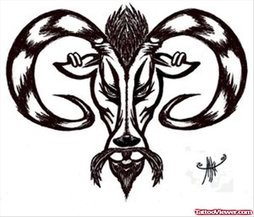 Black Ink Tribal Aries Zodiac Symbol Tattoo Design