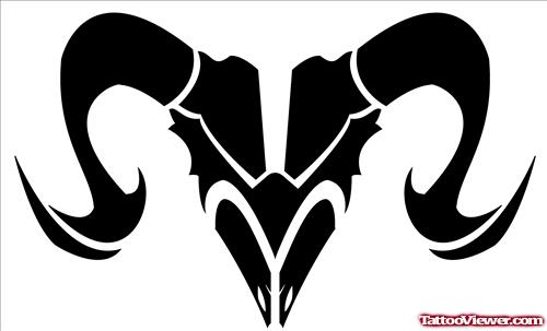 Black Tribal Goat skull Aries Zodiac Tattoo Design
