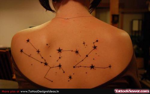 Black Stars Aries Constellation Zodiac Tattoo On Upperback