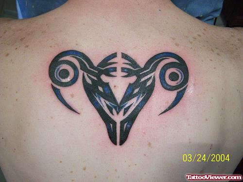 Black Ink Tribal Aries Head Tattoo