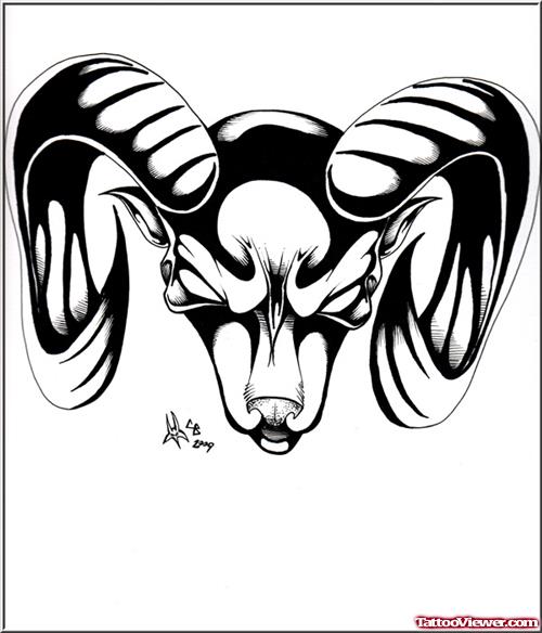 Black Goat Head Aries Tattoo Design