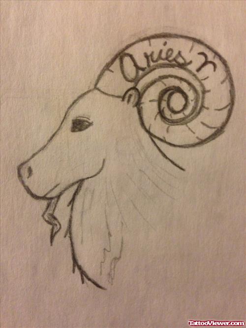 Outline Goat Head Aries Tattoo Design