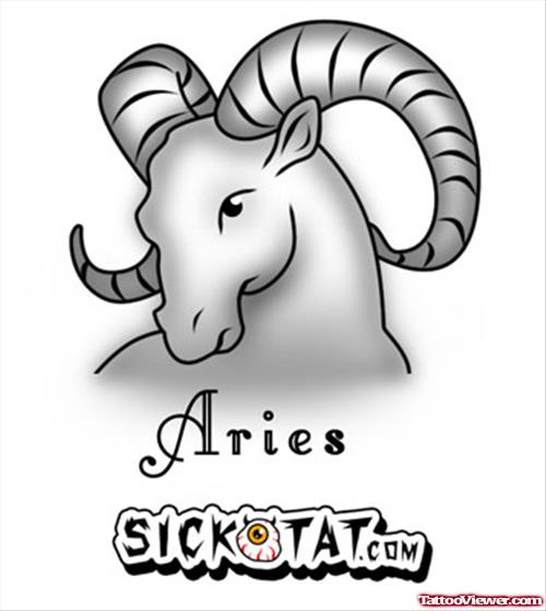 Grey Ink Goat Head Aries Tattoo Design