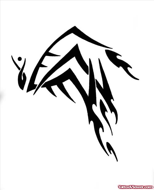 Black Ink Tribal Aries Tattoo Design