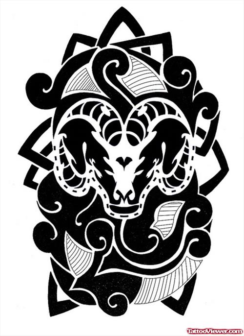 Black Ink Pentagram And Aries Head Tattoo Design