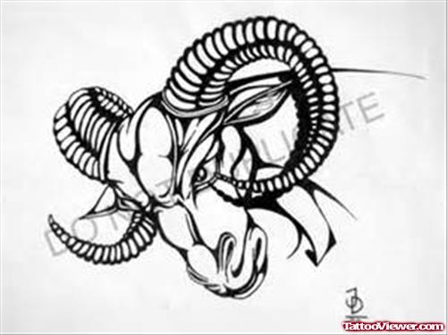 Awesome Goat Head Aries Tattoo Design
