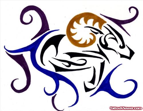 Amazing Tribal Aries Zodiac Tattoo Design