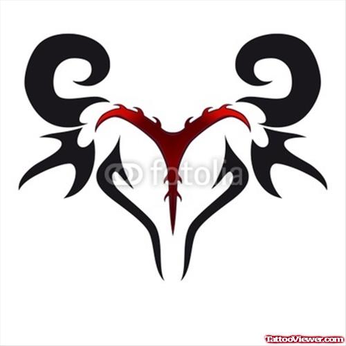 Red And Black Ink Tribal Aries Zodiac Head Tattoo Design