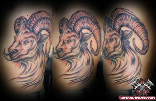 Grey Ink Goat Head Aries Tattoos Design