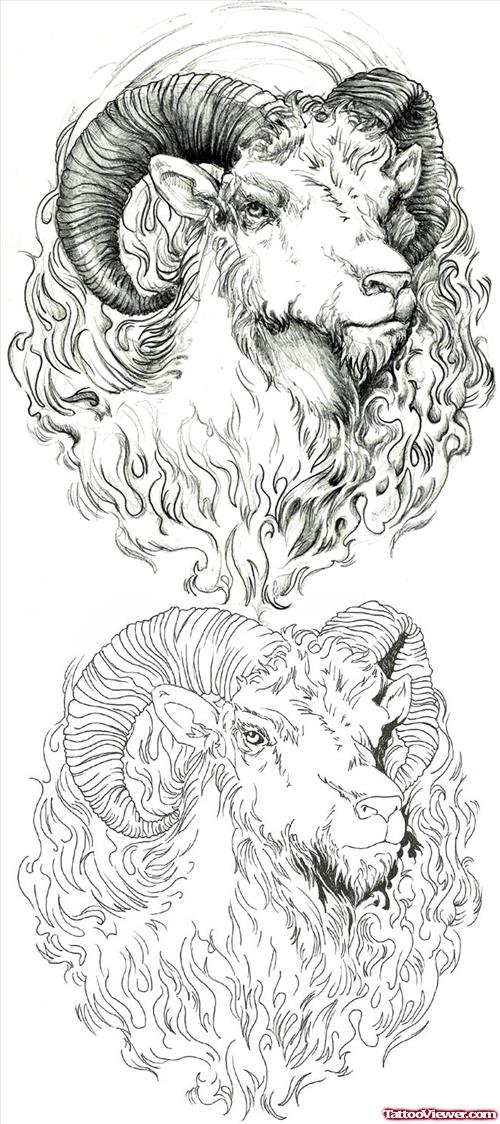 Flaming Goat Head Aries Tattoos Designs