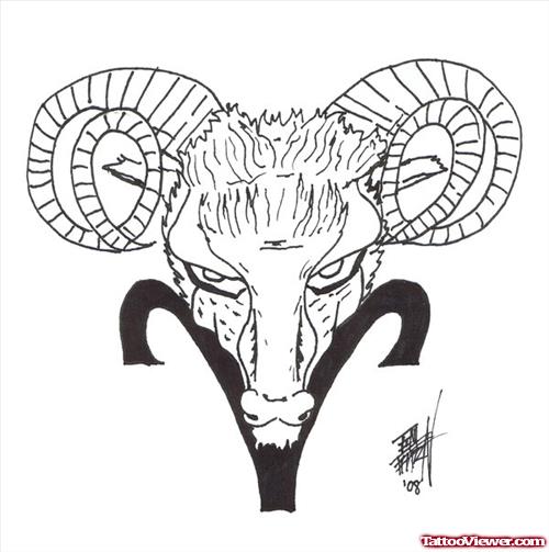 Goat Head And Aries Tattoo Design