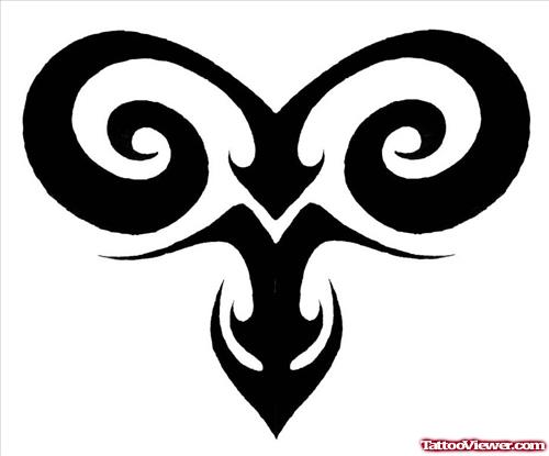 Black Ink Tribal Aries Symbol Tattoo Design