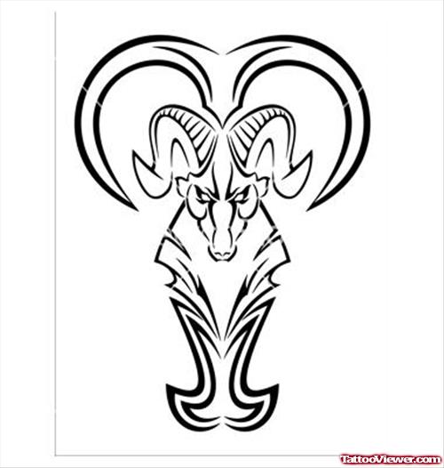 Awesome Tribal And Aries Tattoo Design