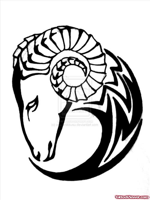 Tribal Goat Head Aries Tattoo Design