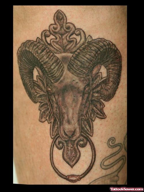 Grey Ink Aries Head Tattoo For Men
