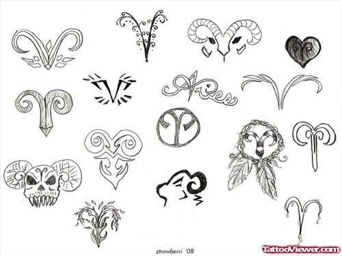 Aries Zodiac Sign Tattoos Designs