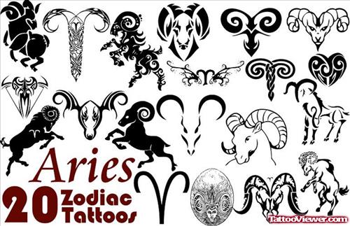 Zodiac Symbol Aries Tattoos Designs