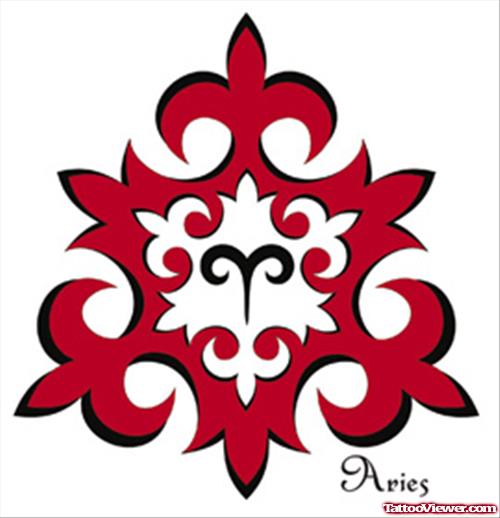 Red Tribal Aries Tattoo Design
