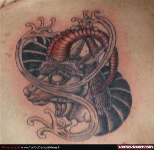 Grey Ink Aries Ram Tattoo