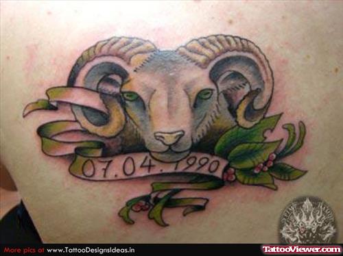 Attractive Memorial Zodiac Aries Tattoo
