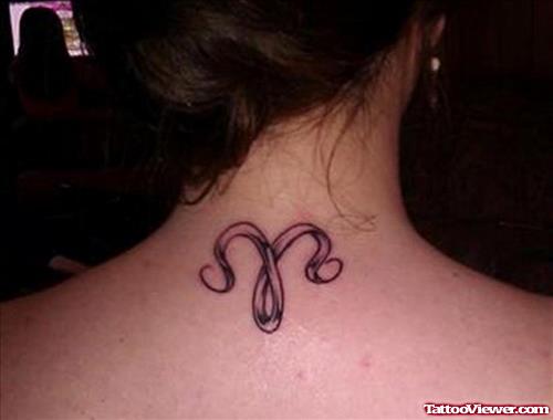 Ribbon Aries Tattoo On Nape