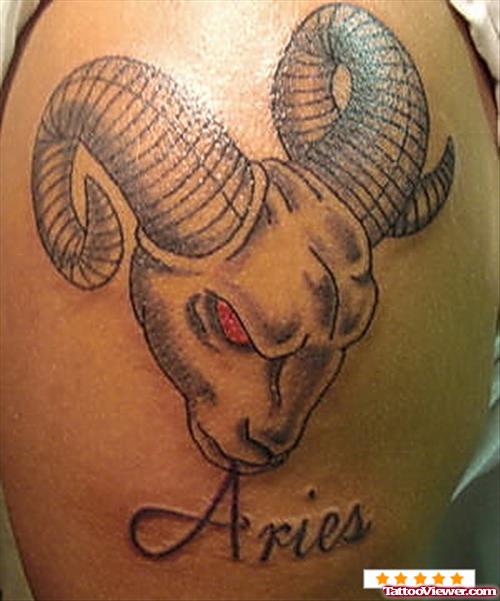 Red Eyes Aries Head Tattoo