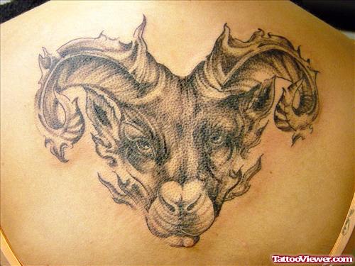 Grey Ink Goat Head Aries Ram Tattoo