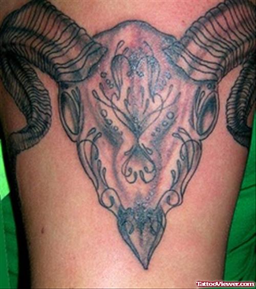 Grey Ink Aries Tattoo On Half Sleeve