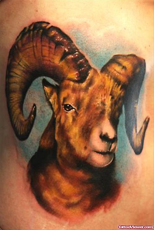 Colored Goat Head Aries Tattoo