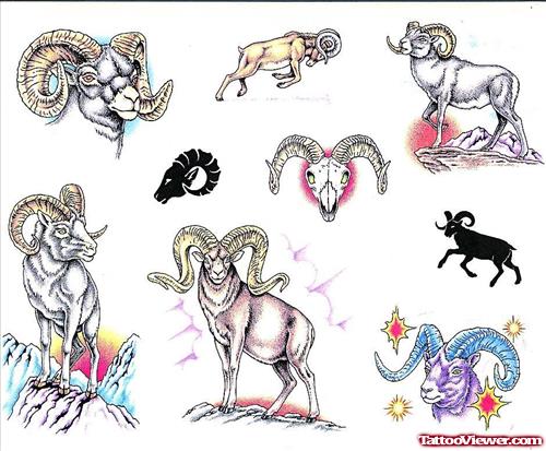 Colored Aries Zodiac Tattoos Designs
