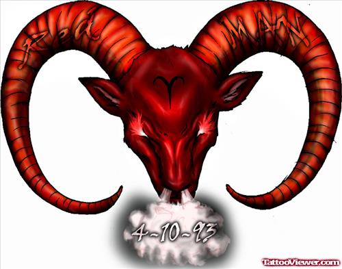 Red Ink Aries Head Tattoo Design