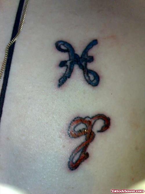 Pisces And Aries Tattoo On Back Shoulder
