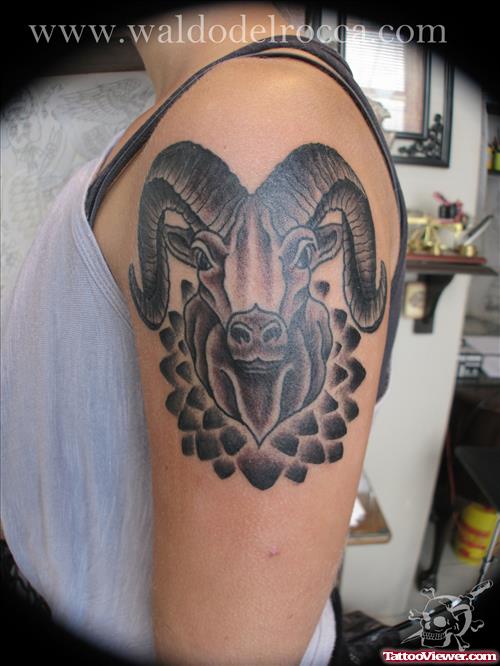 Geometric Dot Work And Goat Head Aries Tattoo