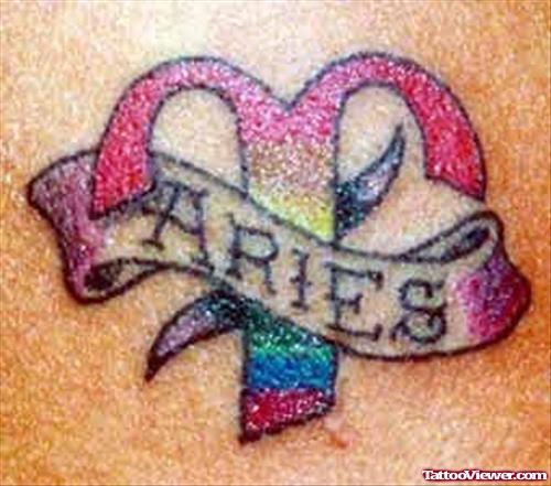 Aries Banner And Zodiac Sign Tattoo