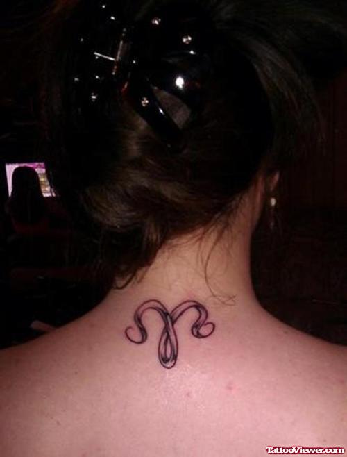 Aries Tattoo on Girl Back Neck