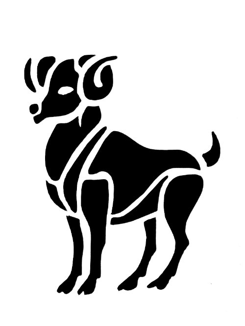 Black Ink Goat Aries Zodiac Tattoo Design