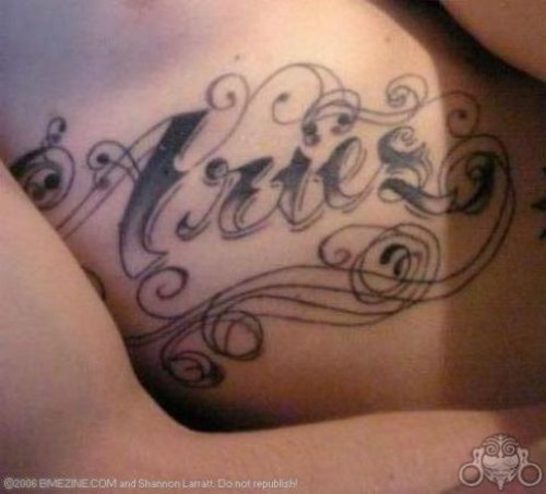 Attractive Grey Ink Zodiac Aries Tattoo